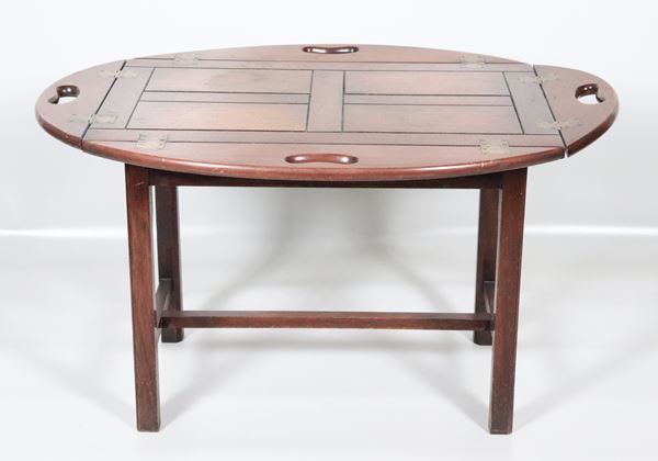 English Mahogany Picnic Table with Folding Corners and Four Legs