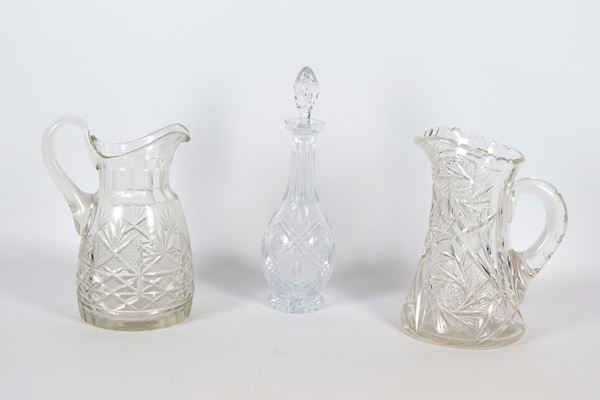 Crystal lot of two carafes and a liquor bottle (3 pcs.)