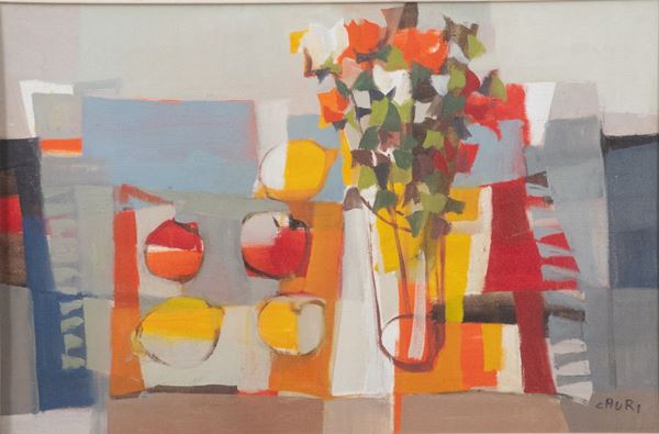Fausto Maria Casotti Cauri - &quot;Still life of flowers and fruit&quot;. Signed