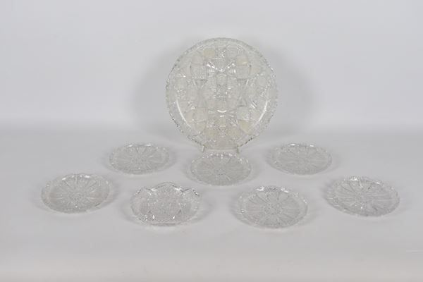 Remaining Bohemian crystal dessert service: round serving plate and seven saucers (8 pcs.)