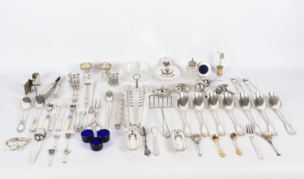 Lot of various silver metal and crystal objects  