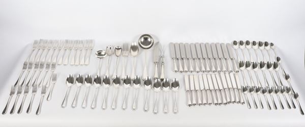 Cutlery set in chiseled and embossed silver, marked Broggi (92 pcs.), gr. 5070