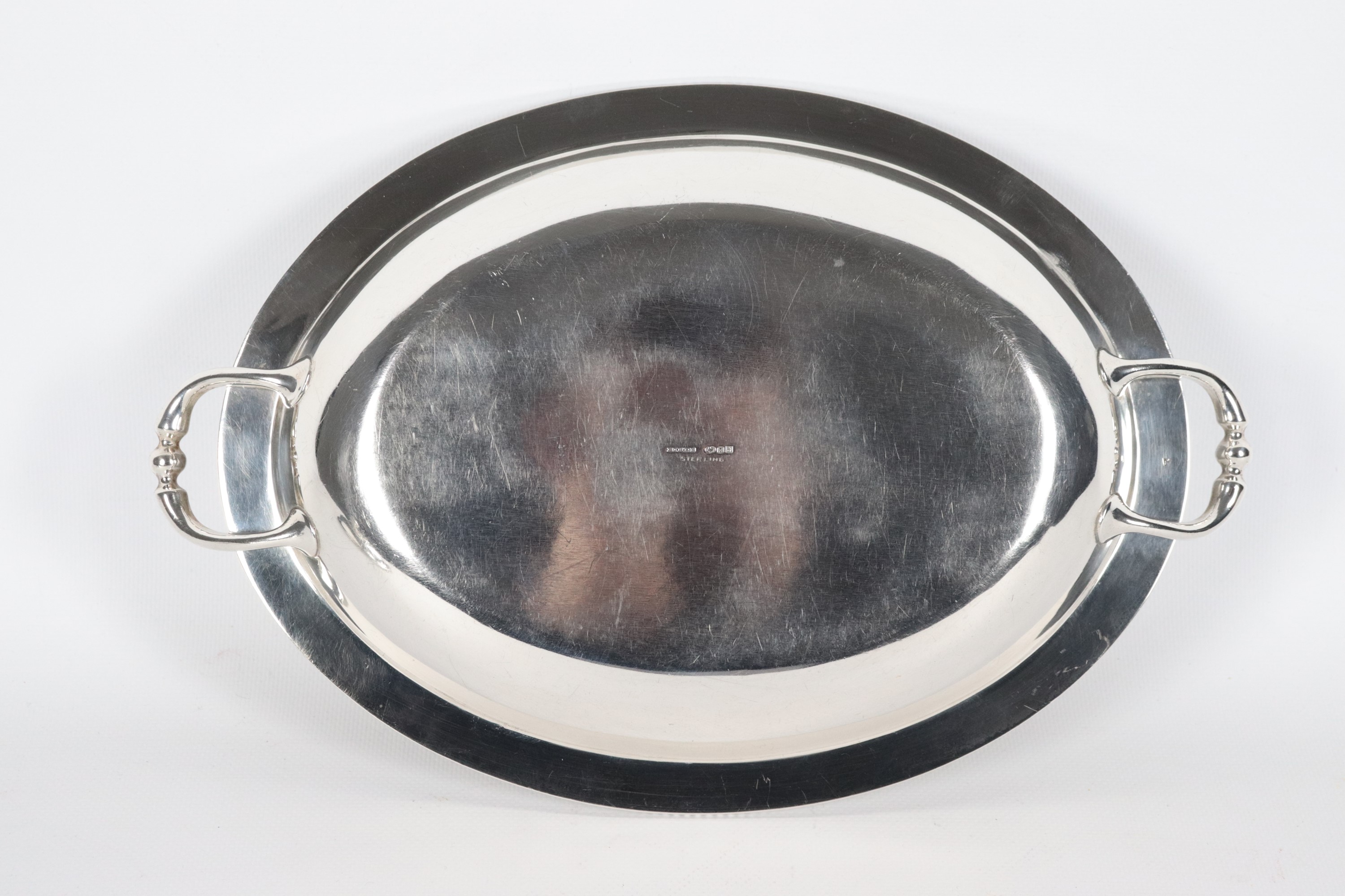 Legumiera ovale in argento Sterling Titolo 925, con due manici e bordi perlinati, gr. 1260