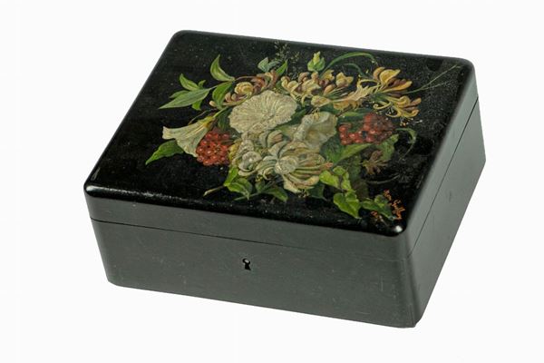 Black lacquered wooden box