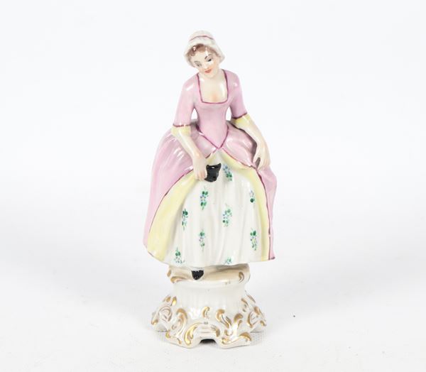 &quot;Colombina&quot;, enameled and polychrome porcelain figurine from Capodimonte