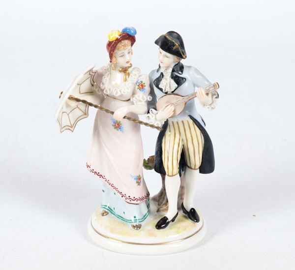 &quot;The Serenade&quot;, small group in polychrome porcelain from Capodimonte