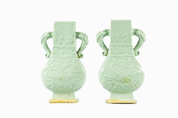 Pair of small Celadon porcelain vases