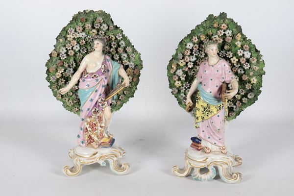 &quot;The Muse of Painting and the Muse of Literature&quot;, a pair of antique Chelsea porcelain sculptures, defects. 19th Century