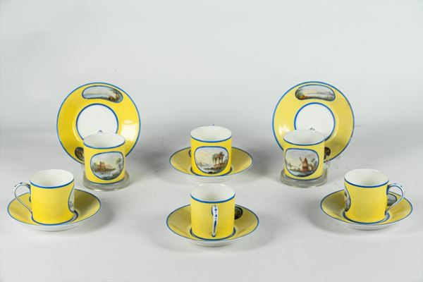 Six porcelain cups with saucers