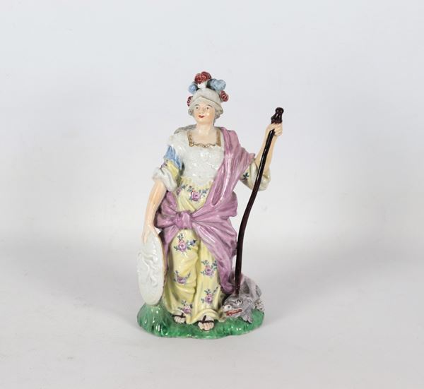 &quot;The Goddess of War&quot;, ancient polychrome porcelain figurine from Saxony, defects. 19th Century