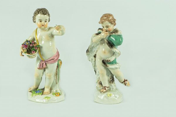 Due Statuine &quot;Putti&quot; in porcellana Meissen